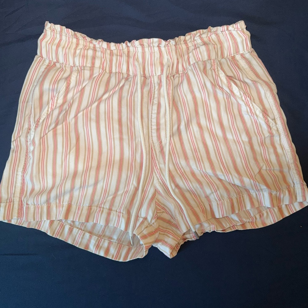 LOFT High Waist Striped Shorts - Pink and White
